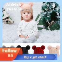 ALDRICH FASHION ชายหญิง หมวกถักสำหรับทารก ผ้าฟลีซซับใน หมวกถัก หมวก Pom Beanie เด็กวัยหัดเดิน หมวกฤดูหนาว หมวกสกี