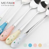 Anti Scalding Ceramic Floret Handle Stainless Steel Stir Coffee Spoon Juice Milk Tea Seasoning Salad Mix Baby Feeding Set of 5 Serving Utensils