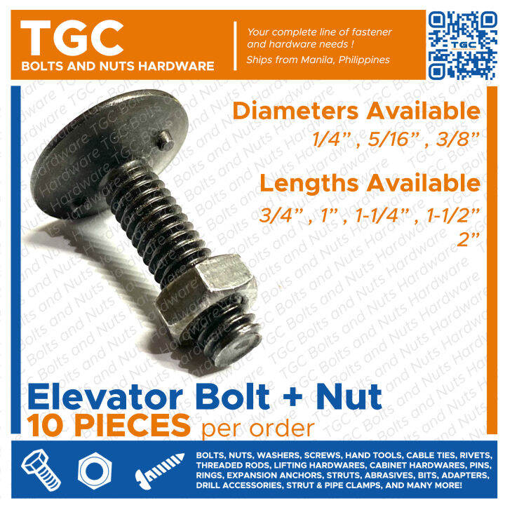 TGC 10PCS Elevator Bolt 1/4 5/16 3/8 x 3/4 up to 2 inches Bucket