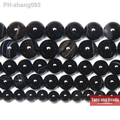 Natural Stone Black Stripe Onyx Agate Round Loose Beads 4 6 8 10 12MM Pick Size For Jewelry Making