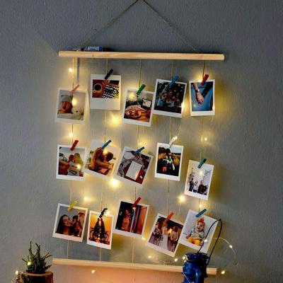 Handmade Wood Drawstring Illuminated Photo Hanger Clips Photo Light Led Hanging Photo Display Clip Collage Wall String Fram K3e9