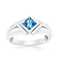 CHRISHA_แหวนเงินแท้ 925 ประดับพลอย สวิส บลูโทแพซ (Swiss Blue Topaz) และเคลือบด้วยทองคำขาว ขนาด 8 *บริการปรับขนาดแหวนฟรี แชทกับร้านก่อนสั่งซื้อ*