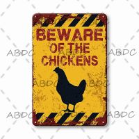 Beware of Chickens Metal Tin Sign Vintage Fun Poster Farmhouse Home Wall Decoration