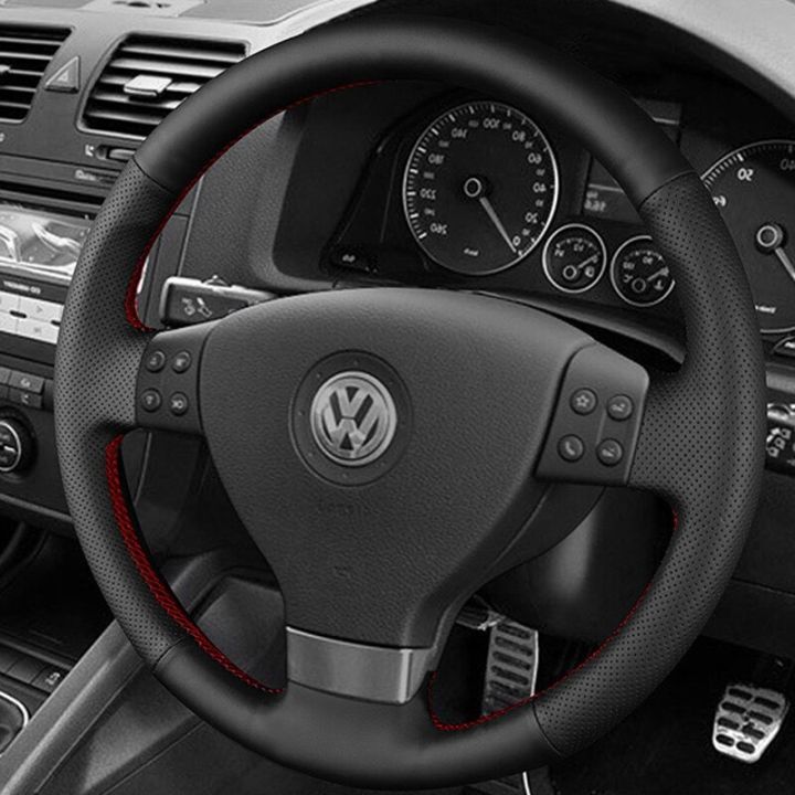 สำหรับ Volkswagen Golf 5 Mk5 Passat B6 Mk5 Tiguan 2007 2008 2009 2010ทนต่อการสึกหรอและกันลื่นฝาครอบพวงมาลัยเย็บมือ