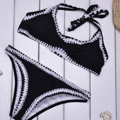 Swimsuit Women Swimwear Push Up Bikini Set Black and White Color Matching Biquini Brazilian Summer Beach Bathing Suit Swim Wear