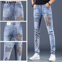 ✽✵ Men printed stretch jeans boys high-grade trousers leisure long foot cultivate ones morality the spring and autumn