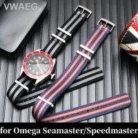 ดั้งเดิม♘สายนาฬิกาข้อมือไนลอน20มม. สำหรับ Omega Seamaster 300 Speedmaster Ghost Party 007สายนาฬิกาหัวเข็มขัดนิรภัยสายรัดข้อมือเล่นกีฬาทางทหาร