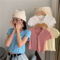 Best clothes(พร้อมส่ง/ใหม่)รุ่น#1099เสือไหมพรมแขนสั้นแบบมีกระดุมผ้าดีมาก สไตล์เกาหลี