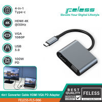 FELESS สายแปลงสัญญาณ USB Type-C 3.0 4in1 4in1 พร้อม HDMI 4k  VGA 1080P  ชาร์จเร็ว PD 100W อะแดปเตอร์ สำหรับแล็ปท็อป USB-C / COCO-PHONE