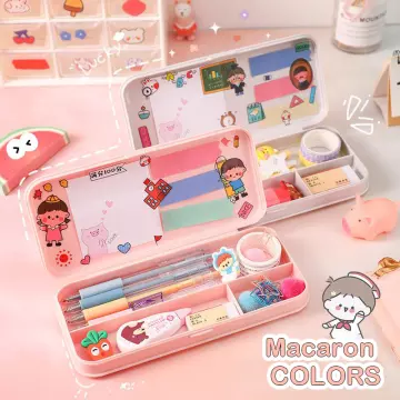 1pc Pink Large Capacity Stationery Pencil Case Kawaii Macaron