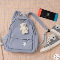 Japanese style solid color schoolbag female Harajuku ulzzang college student backpack high school la日系风纯色书包女原宿ulzzang大学生背包高中大容量双肩包