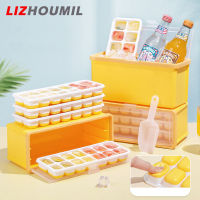 LIZHOUMIL ถาดน้ำแข็งก้อนสุดสร้างสรรค์3ชั้นพร้อมฝาปิดถาดน้ำแข็งซิลิโคนพลาสติกวางซ้อนกันได้พร้อมกล่องน้ำแข็งสำหรับบ้านและห้องครัว