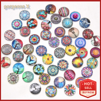 GORGEOUS X 50Pcs 12mm ครับ Cabochons แก้วพิมพ์ลาย 50รูปแบบ กระจกสำหรับผู้หญิง กระเบื้องคาไลโดสโคป cabochons กระเบื้องโมเสค สายรุ้งสีรุ้ง พลอยโดมแบน ทำเครื่องประดับ DIY