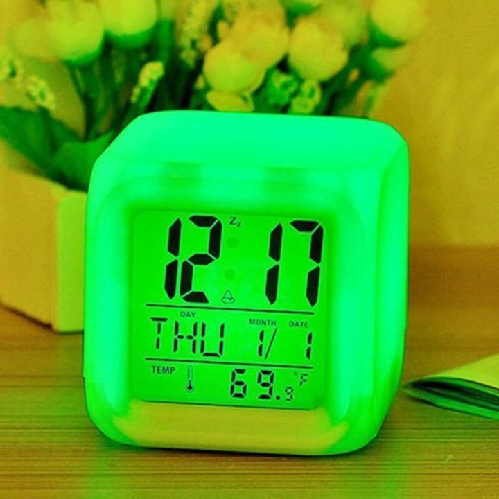 เครื่องวัดอุณหภูมิในนาฬิกาปลุกมีไฟนาฬิกาอิเล็กทรอนิกส์เปลี่ยนสีได้7-led-เปลี่ยนสีสำหรับห้องนอนเด็ก