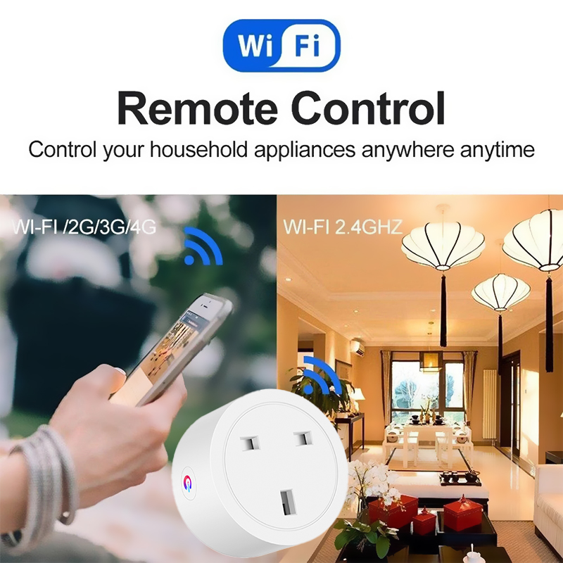 16/20A WIFI Smart Plug Tuya WiFi Smart Socket with Power Adapter Mobile Phone Remote Timer Switch Voice Control Smart Life APP Support Google Home/Alexa with UK Plug Smart Socket