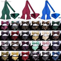 ◇✧∋ Hi-Tie Silk Mens Self Bow Tie Hanky Cufflinks Set Blue Red Gold Male Jacquard Butterfly Knot Bowtie Wholesale Wedding Business