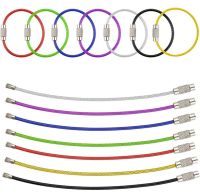 10Pcs 6 Colors Keychain Tag Rope Stainless Steel Wire Cable Loop Screw Lock Gadget Ring Key Keyring Circle Camp Hand Tool Set Key Chains