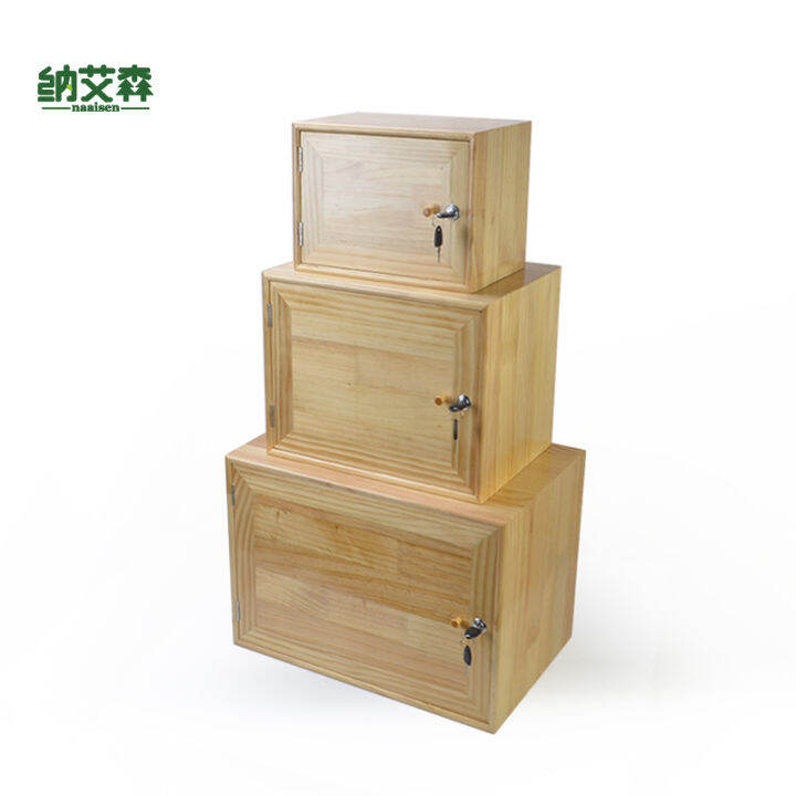 Solid wood with door and lock desktop storage single
