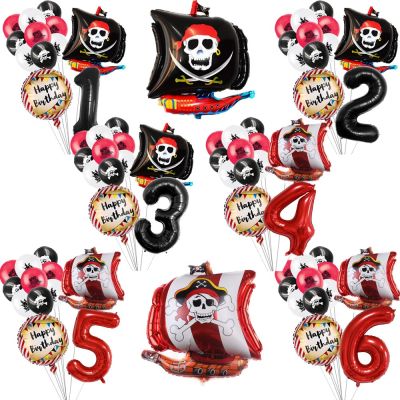 Pirate Ship Balloons Number 1 2 3Aluminum Globes Skull Helium Balloon Boy Birthday Party Decor Baby Shower Halloween Party Balloons