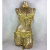 hot【DT】 New Womens Beaded Belly Costume Set Dancing Night Bellydance Chain BRA Wear