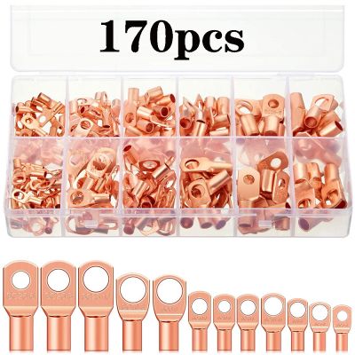 170pcs copper battery cable end 12 sizes battery wire lug hole tubular ring terminal connector SC terminal for car AWG 4 12