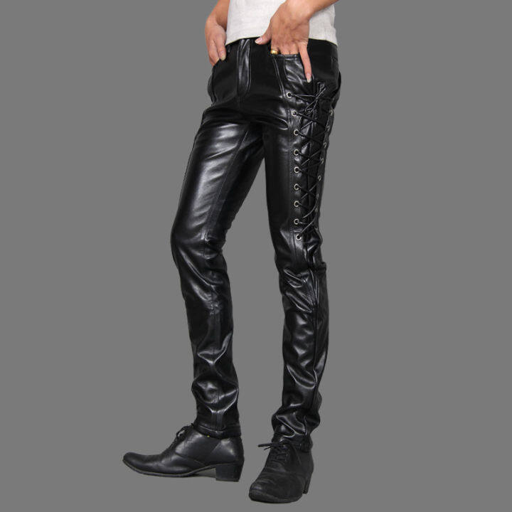 idopy-ใหม่-mens-skinny-faux-หนังกางเกง-personlity-steampunk-สีดำ-slim-fit-biker-กางเกงหนัง-gothic-กางเกงสำหรับชาย