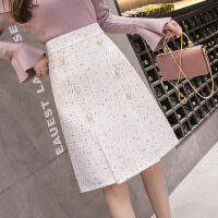 2020 New Autumn And Winter Tweed Womens skirt elegant Office Double Breasted Vintage Package Hip skirt Female