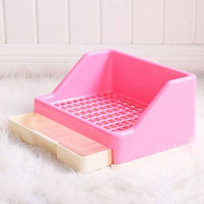 T84E Pet Tray Rabbit Cage Corner Litter Box Anti-spill Edge Plastic Square Cage Box Bunny Chinchilla Ferret Litter Pan