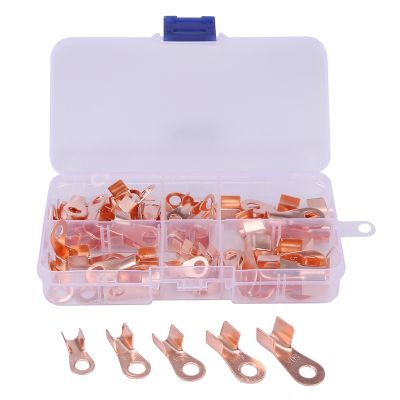 Open Barrel Copper Ring Lug Terminals Wire Crimp Connector Assortment Kit OT 10A 20A 30A 40A 50A (Pack of 70)