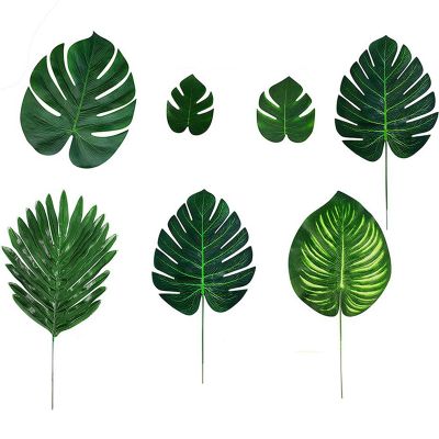 105PCS Tropical Palm Leaves Plants Artificial-105Pcs 7 Kinds Green Leaf, Party Table Decorations