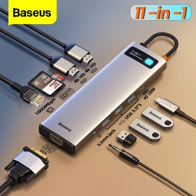 Baseus USB C HUB เครือข่ายหลาย HUB Ethernet PD 100W Type C แท่นวางมือถือตัวแยก HDMI-USB USB ที่เข้ากันได้3.0อะแดปเตอร์สำหรับ Macbook คุณลักษณะ