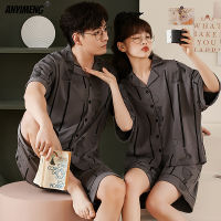 New Summer Fashion Soft Cotton Pajama Sets for Couple Man and Woman Little Dinosaur Printing Leisure Homewear for Young Lovers