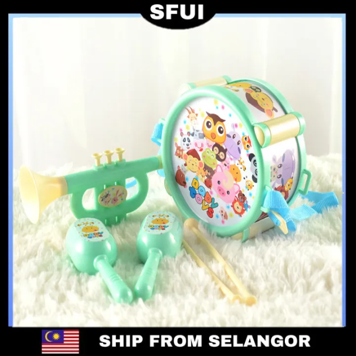 SFUI Baby Drum Kids Musical Instrument Trumpet Drumstick Baby Mainan