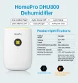 HomePro DHU800 800ml Dehumidifier/External Water Pipe Included/ Big Capacity Tank/ SG Plug/12 Months SG Local Warranty. 