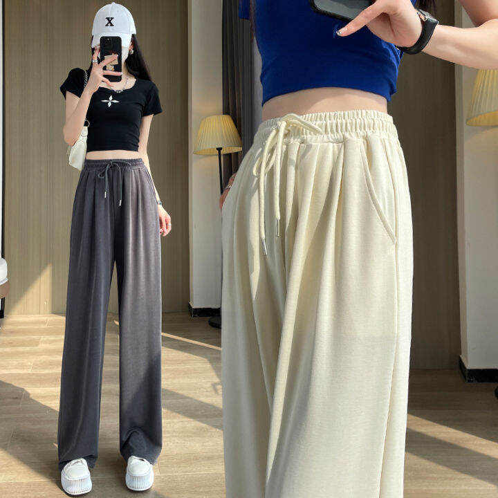 2023-narrow-version-cuprammonuium-ice-silk-wide-leg-pants-womens-spring-summer-thin-high-waist-drooping-narrow-version-straight-sports-casual-pants