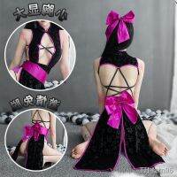 ? แฟนสาว ชุดนอน Shaping the moonlight dance skirt is pervious to light split bud silk cheongsam hollow out irregular
