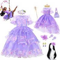 Disney Encanto Charm Mesh Dresses Halloween For Girls Isabela Cosplay Princess Dress Carnival Birthday Party Prom Skirt Gowns