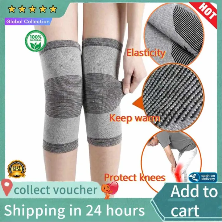 【Relieve Joint Pain】1 Pair Knee Warm Support Protect Fitness Brace Leg Arthritis Injury Gym Sleeve Elasticated Bandage Knee Pad Charcoal Knitted Elbow KneePad