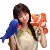 ตุ๊กตาฉลามปลา Boneka Mainan นิ่มรูปสัตว์ทะเลของเล่นเพื่อการศึกษาของเด็กทารกน่ารัก Boneka Jari Tangan ถือได้ตุ๊กตาผ้ากำมะหยี่