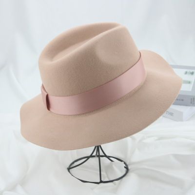 Wool Hat Fedora Solid Ribbon Band Pink Grey Luxury Womens Hat Outdoor Soft Dress Formal Wedding Decorate Hat Sombreros De Mujer