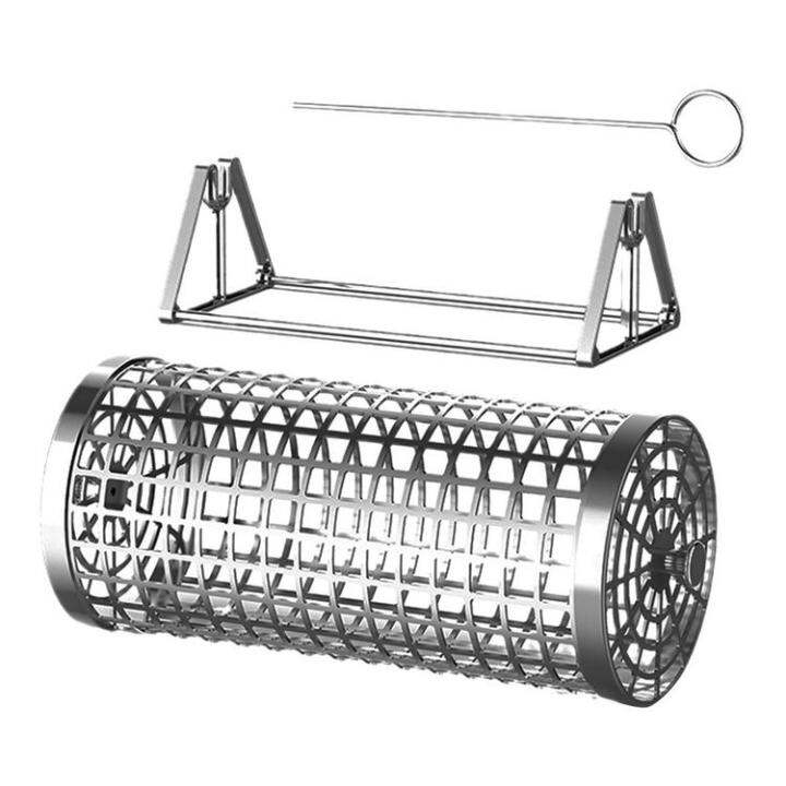 Rolling Grilling Basket Stainless Steel BBQ Basket Outdoor Camping