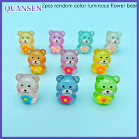 QUANSEN 2pcs Luminous Resin Bear เครื่องประดับน่ารักการ์ตูนหมีเครื่องประดับตกแต่งอุปกรณ์เสริม