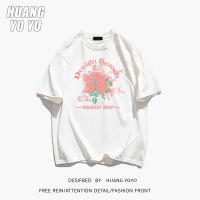 HUANGYOYO เสื้อยืด100% ผ้าฝ้ายแขนสั้นผู้หญิงลายคอกลมหลวม