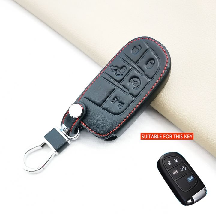 leather-key-cover-case-for-jeep-grand-cherokee-transformers-2014-2015-chrysler-300c-5-buttons-remote-control-car-accessories