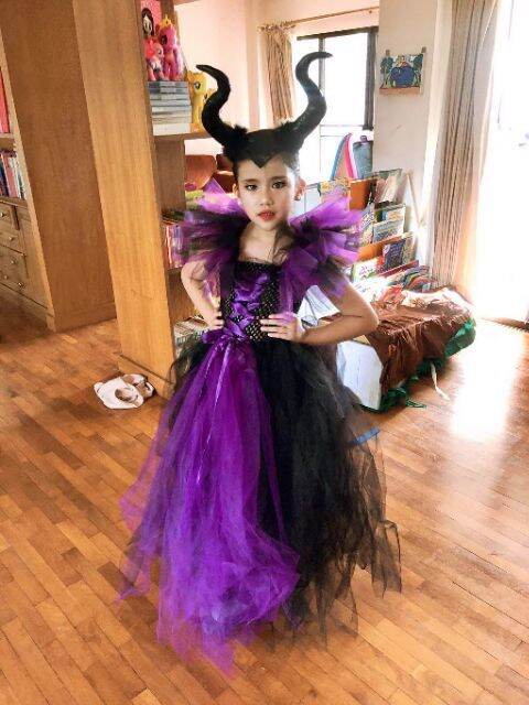 สินค้าขายดี-ชุดแม่มด-ชุดแม่มดมาเลฟิเซนต์-maleficent-ชุด-ที่คาดผม-ชุดฮาโลวีน-พร้อมส่ง-ชุดแฟนซี-ชุดเด็ก-การ์ตูน-fancy-kids-christmas-haloween