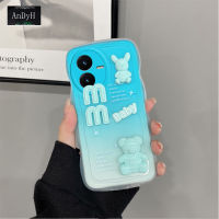 AnDyH เคสโทรศัพท์สำหรับ Vivo Y22 Y22S เคส3D ตัวอักษรหมีน่ารักดีไซน์รูปการ์ตูนป้องกันกล้องซิลิโคนนิ่มแบบไล่ระดับสีพรีเมียมปลอกป้องกันด้านหลังเป็นเคสคู่