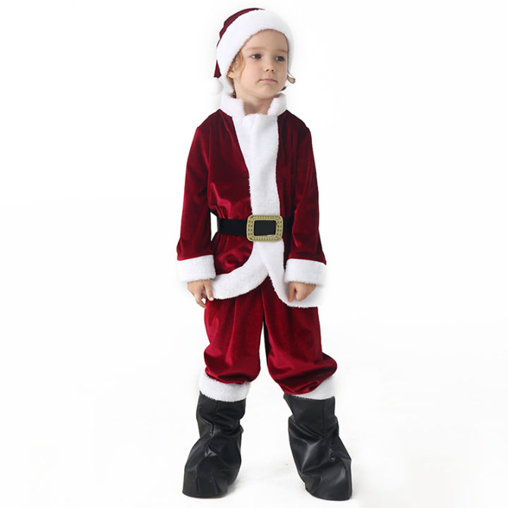 boyroom-2023เครื่องแต่งกายซานตาคลอสเด็กใหม่-เสื้อดีลักซ์-กางเกง-หมวก-รองเท้า-เข็มขัด-ชุด-หมวก-ชุดเข็มขัด