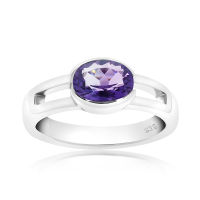 CHRISHA_แหวนเงินแท้ 925 ประดับพลอยอะเมทิส (Amethyst) และเคลือบด้วยทองคำขาว ขนาด 7 *บริการปรับขนาดแหวนฟรี แชทกับร้านก่อนสั่งซื้อ*