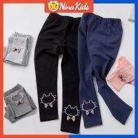 NINAKIDS 1-7ปีทารกหญิงฤดูร้อนใหม่เลคกิ้งหุ้มข้อสไตล์เกาหลีรูปการ์ตูนผ้าฝ้ายชุดกางเกงเด็กบางๆ