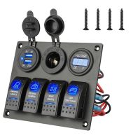 12-24V 4 Gang Toggle Blue LED Rocker Switch Panel Circuit Breaker Waterproof for Car Marine Boat